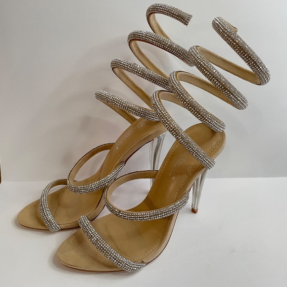 Shoedazzle Womens Open Toe Silver and Nude Heels Size 8.5 Jewel Sparkle Stringy - Picture 13 of 14